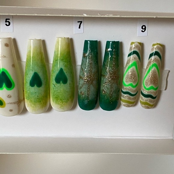 Handmade press on nails. Long coffin shape. StPatrick’s day. 20 nails. 10 sizes - Picture 9 of 16